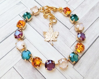 Falling Leaves, 8mm, Austrian Crystal Bracelet, Bridal, Autumn, Jewelry, Bridesmaid Gift, DKSJewelrydesigns