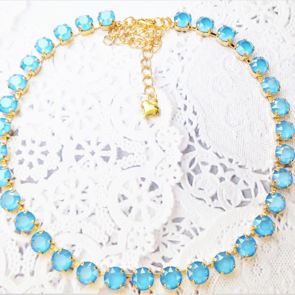Summer Blue, Swarovski Crystal, 8mm, Necklace, Bracelet, Earrings, Bridal, Lever Backs, Jewelry, Gift, DKSJewelrydesigns, FREE SHIPPING
