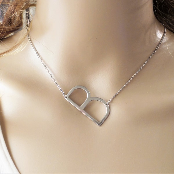 Large Initial Pendant, Best Seller, Non Tarnish Silver, Modern, Sideways, Popular,Trending, Jewelry Gift, DKSJewelrydesigns, FREE SHIPPING