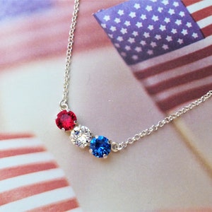 Freedom Forever, 8mm Swarovski Crystal, Triple Pendant, Rhodium, U.S.A., Patriotic,  Independence Day, DKSJewelrydesigns,