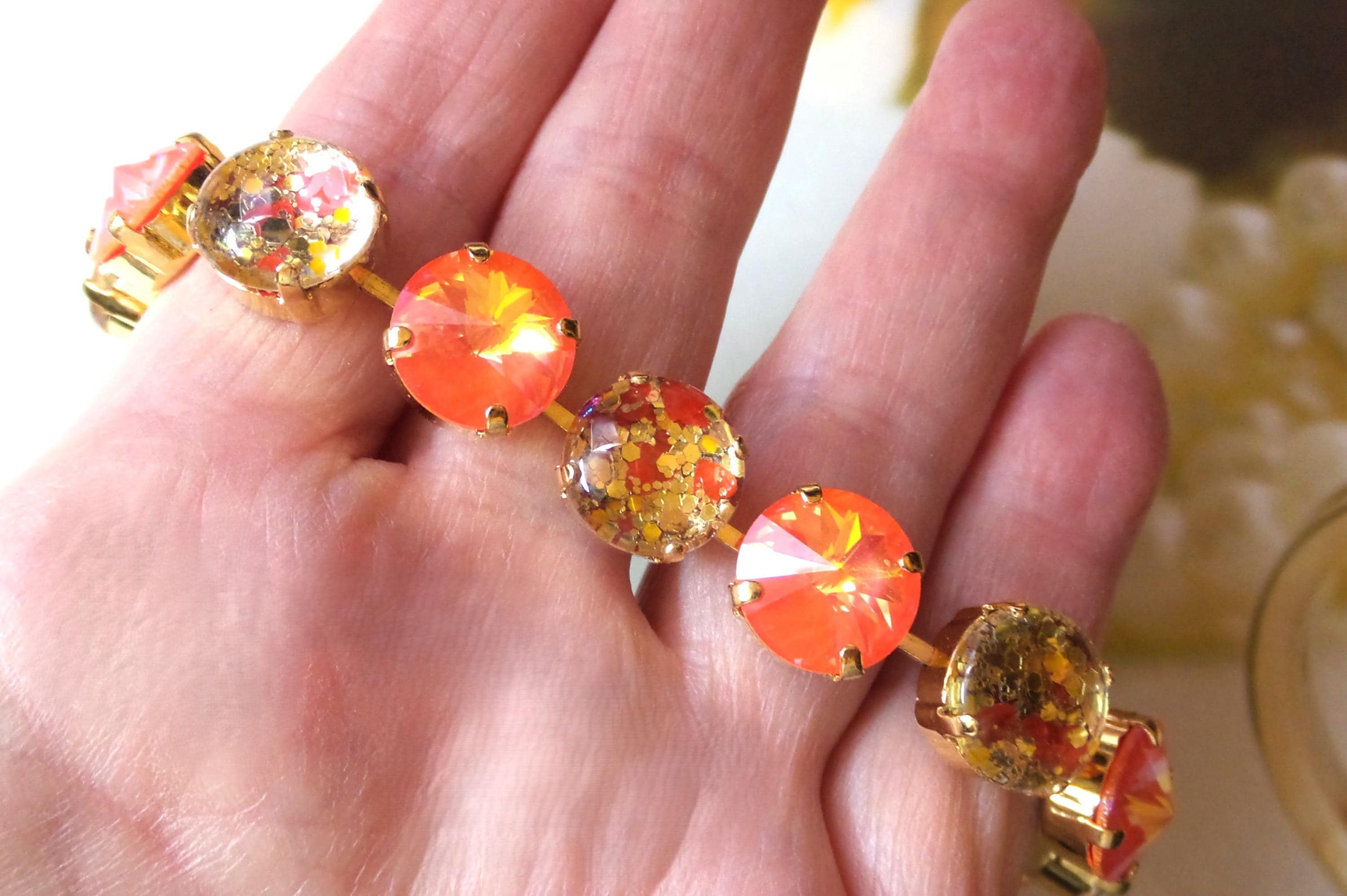 Ab Gold Ultra Orange Sparkle, 12mm, Austrian Crystal Bracelet, Bridal, Jewelry ...