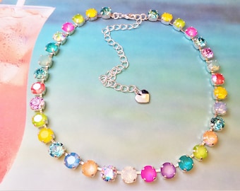 Summer Candy, 8mm, Crystal Necklace, Bridal, Multi Color, Adjustable, Jewelry, Gift, DKSJewelrydesigns, FREE SHIPPING