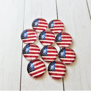 American Flag, Photo Cabochons, 12mm, ( 1/2 in.) Glass, U.S.A., Flag, 10 Pieces, Round, Old Flag, Independence, Patriotic, DKSJewelrydesigns