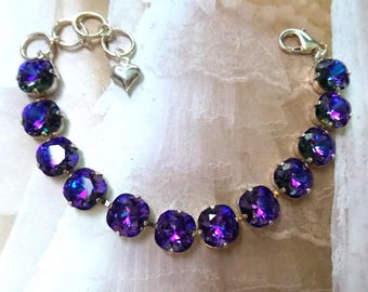 Rare, 10mm Square, Heliotrope Bracelet, Bridal, Adjustable, Purple, Blue,