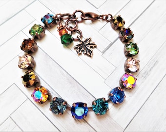 Beautiful Fall, Austrian Crystal, Tennis Bracelet, Multi, Antique Copper, Bridal, Autumn, Jewelry, Gift, DKSJewelrydesigns