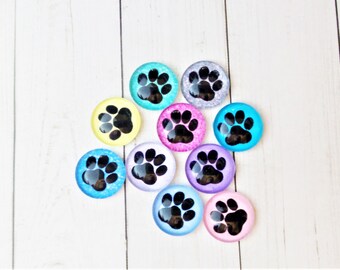 Photo Cabochons, 12mm, Flatbacks, Glass, Round, Paw Prints, Supplies, Crafting, Jewelry, 10 Pieces, DKSJewelrydesigns