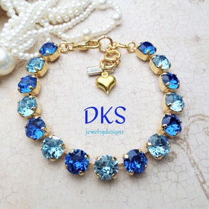 Blue on Blue, Crystal 8mm Bracelet, Bridal, Formal, Adjustable, Blue, Bridal Party Gifts, DKSJewelrydesigns
