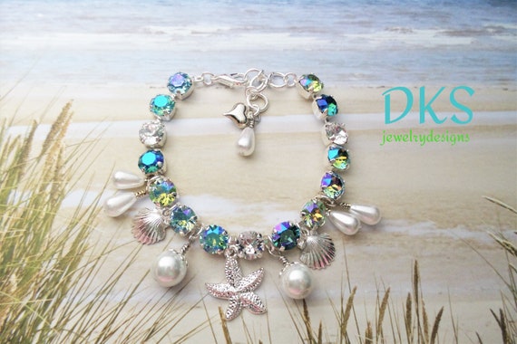 Green and Blue Charm Bracelet with Sparkling Accents Sparkle Collection Bracelets: Green / Blue - Etsy main image 2