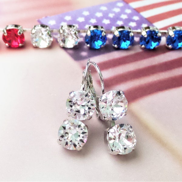 911,  20th Anniversary Crystal Earrings, 8mm, Lever Backs, Twin Towers, Memory, USA, First Responder, DKSJewelrydesigns, FREE SHIPPING