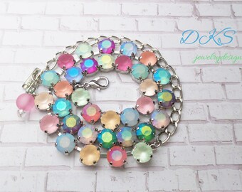 Summer Pastels, Crystal Necklace, 8mm, Matte Stones, Bridal, Easter, Adjustable, Stunning, DKSJewelrydesigns,