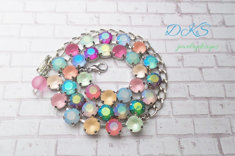 Summer Pastels Crystal Necklace 8mm Matte Stones Bridal Etsy