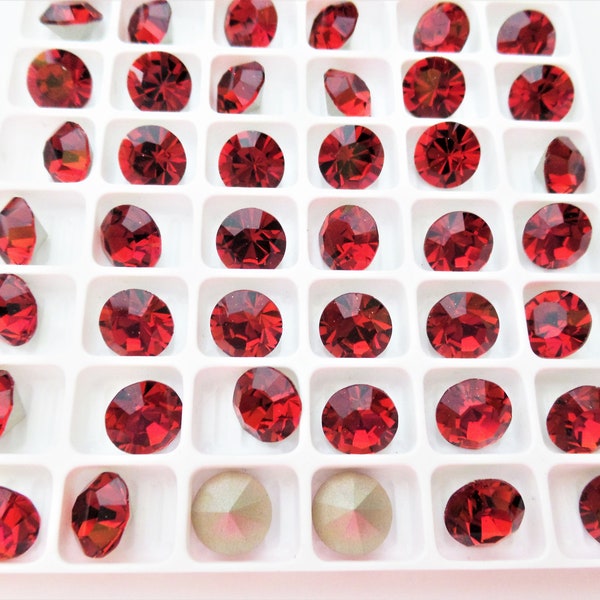 12, red Velvet, 8mm, ss39, Preciosa, Lead Free, Foiled, Pointed Back Chaton Crystal, DKSJewelrydesigns