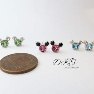 Tiny, Crystal, Birthstone, Mickey Inspired Studs, 4mm, Very Small, Disney Inspired, DKSJewelrydesigns,