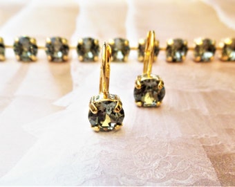 Black Diamond, Lever back Earrings, Embellished with  Swarovski Crystal, 8mm ,Drop Earrings, Bridal, Jewelry,  DKSJewelrydesigns
