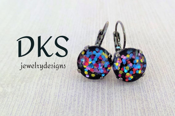 Pretty Wicked, Confetti Lever Back Earrings, 12MM Glass, Hand Painted, Sparkle,Shimmer, DKSJewelrydesigns,