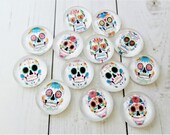 Sugar Skulls, 12mm, Photo Cabochons, Glass, Round, Halloween, Jewelry, Supplies, Crafting, 10 Pieces, DKSJewelrydesigns