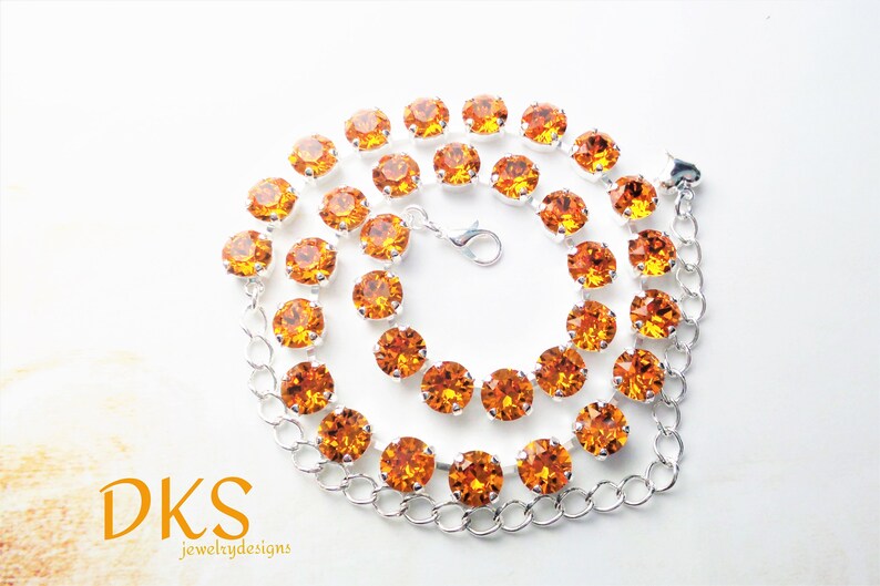 Tangerine Fine Crystal Necklace 8mm Bridal Orange Etsy