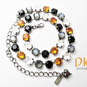 Magical Fall, Crystal 8mm Necklace,  Halloween, Black and Orange, DKSJewelrydesigns