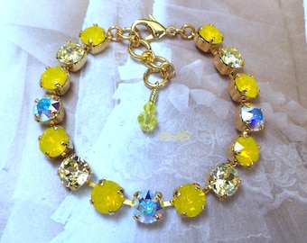 Limoncello, 8mm, Austrian Crystal Bracelet, Bridal, Yellow, AB, Adjustable, Wedding, Gift, Jewelry, DKSJewelrydesigns, FREE SHIPPING