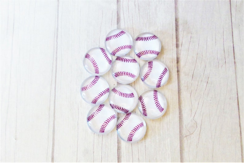 12mm Photo Cabochons 10 Pieces Glass Sports Jewelry DKSJewelrydesigns Round Baseball Supplies