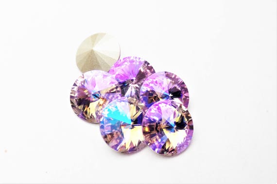 Foiled Swarovski Pointed Back Rivoli DKSJewelrydesigns Six Violet Glacier Blue 1122 8mm