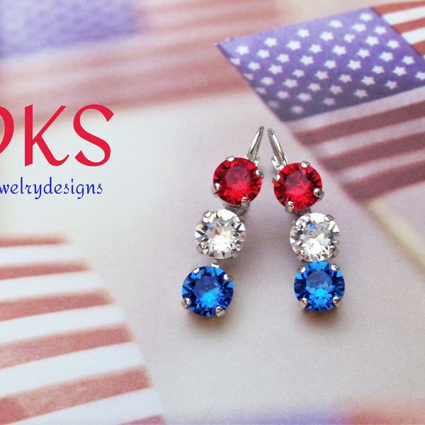 Freedom Forever, 8 mm, Crystal Earrings, Lever Backs,  Patriotic, 4th Of July, Memory, Military DKSJewelrydesigns, FREE SHIPPING