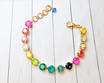 Lilly, 8mm, Swarovski Crystal Bracelet, Bridal, Multi Color, Designer, Jewelry, gift, DKSJewelrydesigns, FREE SHIPPING