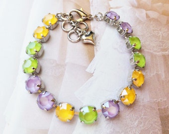 Citrus and Lilac, Finest Crystal Bracelet, Pastel, 8mm, Lilac, Spring, Summer, Adjustable, Easter, Bridal, DKSJewelrydesigns, FREE SHIPPING