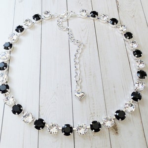 Classic, Crystal,  8mm Necklace, Bridal, Black and White, Traditional, Adjustable, DKSJewelrydesigns