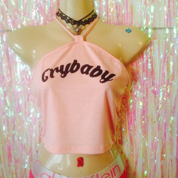 Sassy baby pink crybaby halter backless crop top urban swag festival dope style