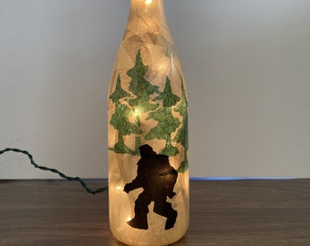 Sasquatch Bigfoot wine bottle light handcrafted tissue paper