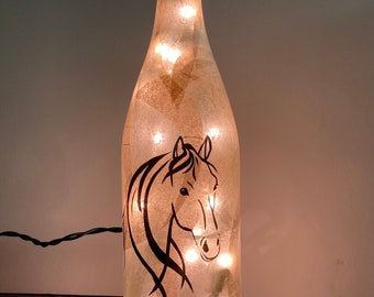 Lighted wine bottle horse design handmade bottle light tissue paper