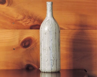 Birch Trees wine bottle light - handcrafted - nightlight - tissue paper collage- magnum bottle
