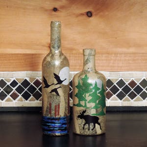 Moose and pine trees bottle light Rustic nightlight lodge decor camp living handcrafted image 4