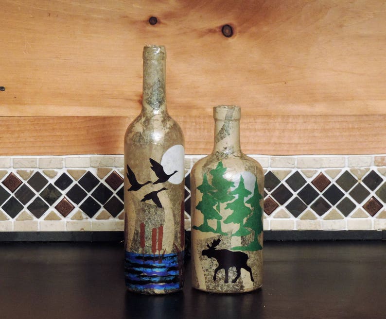 Moose and pine trees bottle light Rustic nightlight lodge decor camp living handcrafted image 4