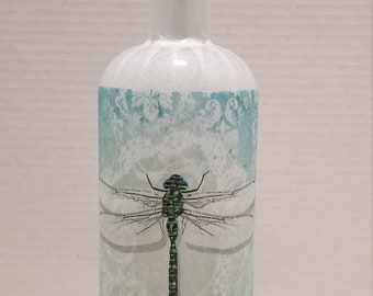 Handcrafted nightlight - Dragonfly with blue - wine bottle light - unique gift - decoupage