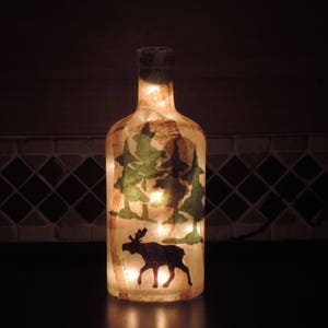 Moose and pine trees bottle light Rustic nightlight lodge decor camp living handcrafted image 2