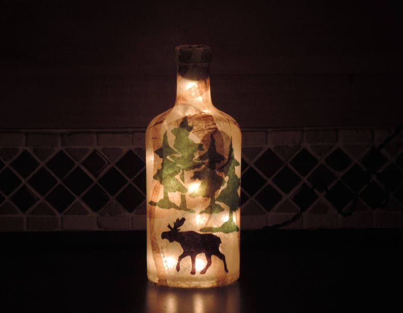 Moose and pine trees bottle light Rustic nightlight lodge decor camp living handcrafted image 2