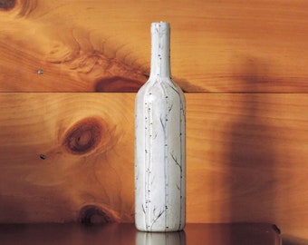 Birch Trees wine bottle light - handcrafted - nightlight - tissue paper collage