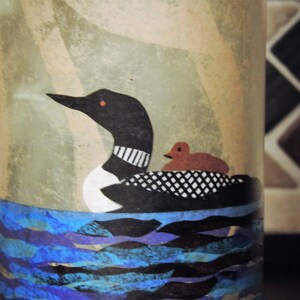 Loon wine bottle light tissue paper collage large wine bottle nightlight loon and baby lake decor lodge decor loon and cattails image 3