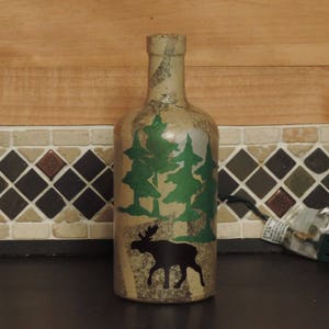 Moose and pine trees bottle light Rustic nightlight lodge decor camp living handcrafted image 1