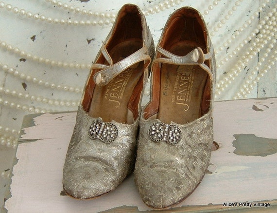 RESERVED Pretty Pair of 1920's Gold Lament Shoes - image 1