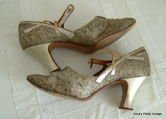 RESERVED Pretty Pair of 1920's Gold Lament Shoes - image 6