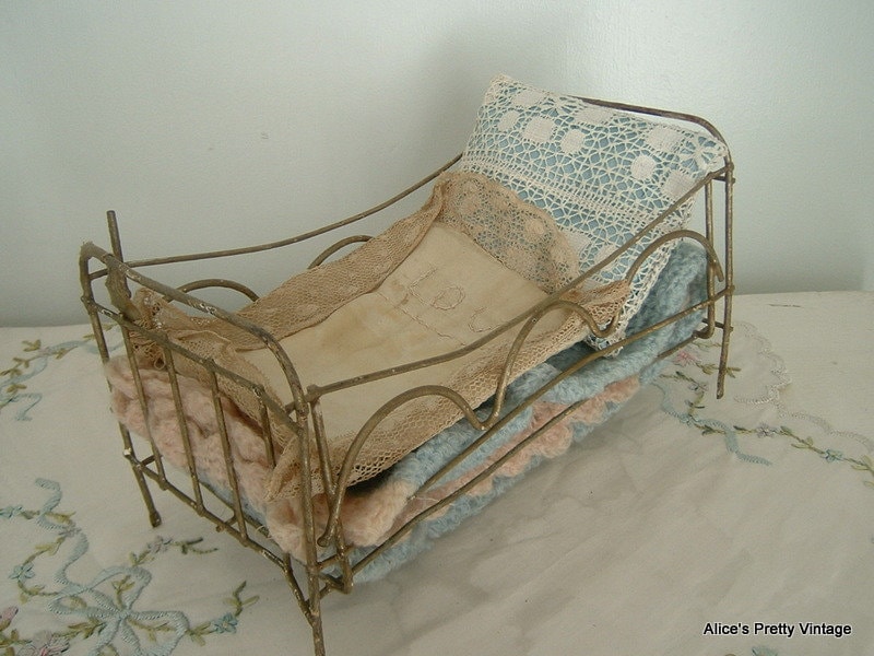 A Wonderful Victorian Child's Toy Brass Bed Perfect for a Doll Collector