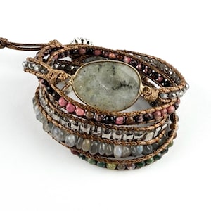 Labradorite Wrap Bracelet - Handmade Adjustable Multi Layer Natural Stone Bracelet