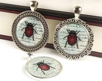 Ladybug Necklace, Ladybird Pendant, Antique Silver Tone Insect Jewellery, Entomology Gift, Nature Inspired Necklace