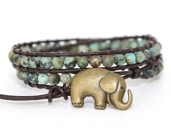 Bracelet Tibétain éléphant En Turquoise Reconstituée - Style Ethnique - Femme