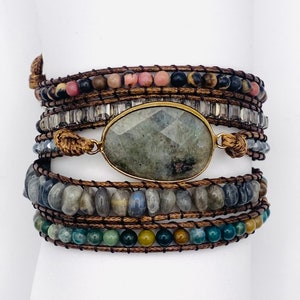 Handmade Natural Stone Bracelet | Boho Gemstone Layered Wrap | Adjustable Birthday Valentines Anniversary Gift | Multilayer Bead Birthstone