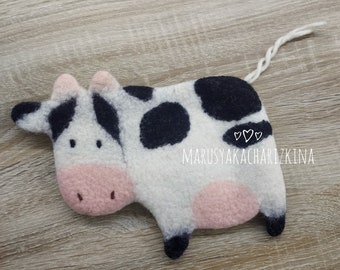 Handmade cow pouch, Felted cow, Case