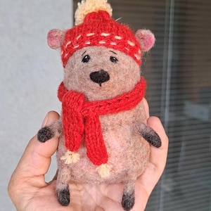 key holder bear, felted bear, pouch bear, eco felted wool